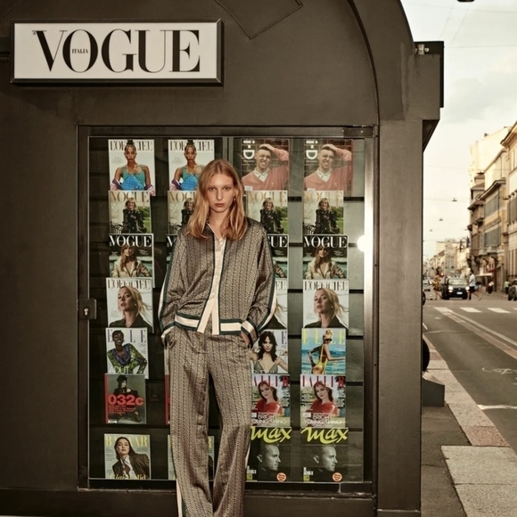 Pink wide leg pants by Costes Europe Women's XXL pink with black geo prints - Picture 2 of 13